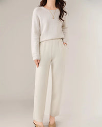 Merino Wool Solid High Waist Knit Pencil Trousers
