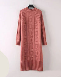 Thicken Mock-Neck Ribbed Knit Midi Sweater Dress