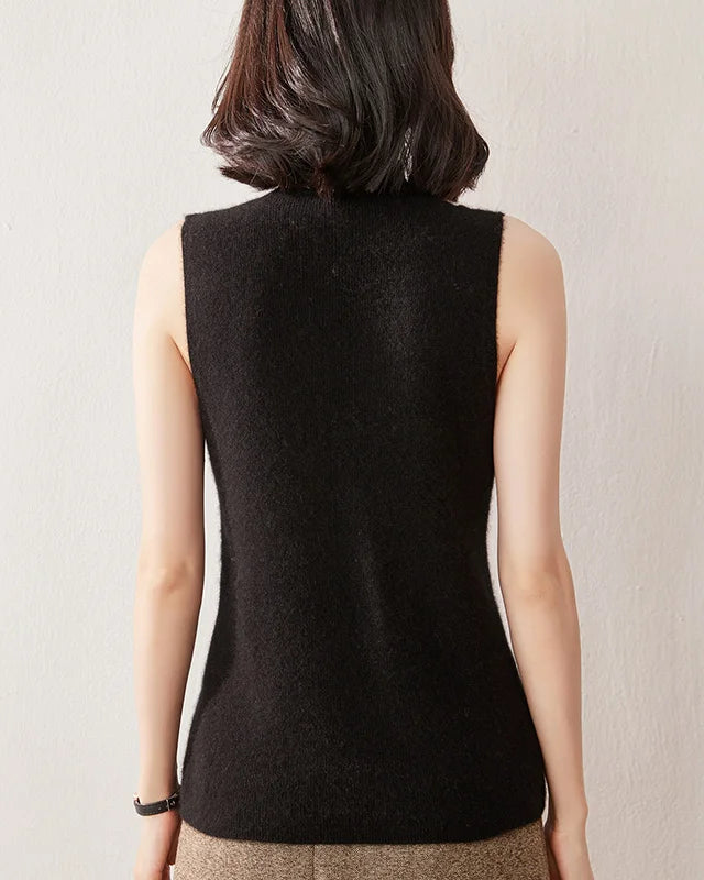 Cashmere Knitted Sleeveless Mock Neck Sweater