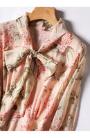 Floral Print Chiffon Bow Neck Long Sleeve Dress