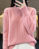 Diamond-Knit Wool Mock-Neck Sweater