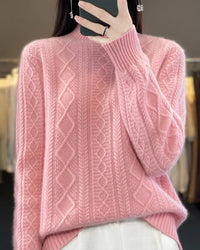 Diamond-Knit Wool Mock-Neck Sweater