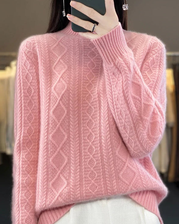 Diamond-Knit Wool Mock-Neck Sweater