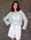 Ramie Crew Neck Long Sleeve Drawstring T-Shirt