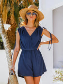 V-neck Ruched Drawstring Romper