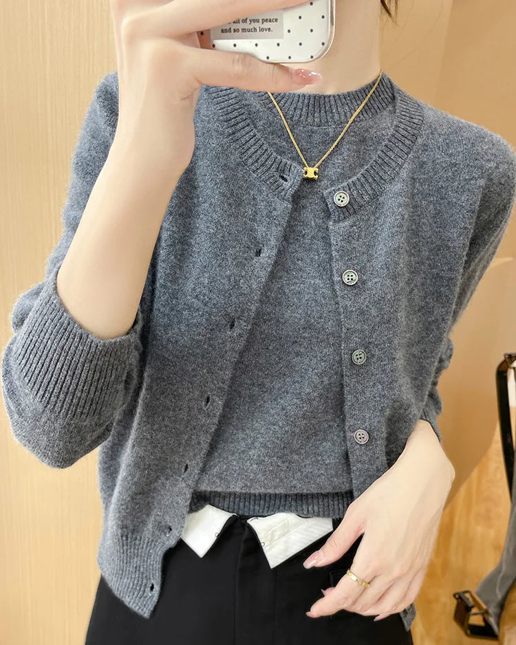 Wool Cardigan Crew Neck T-Shirt Two-Piece Sweater Set
