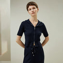 Silk-Wool Knit Zipper-Up Short Sleeve Hoodie Sweatshirt