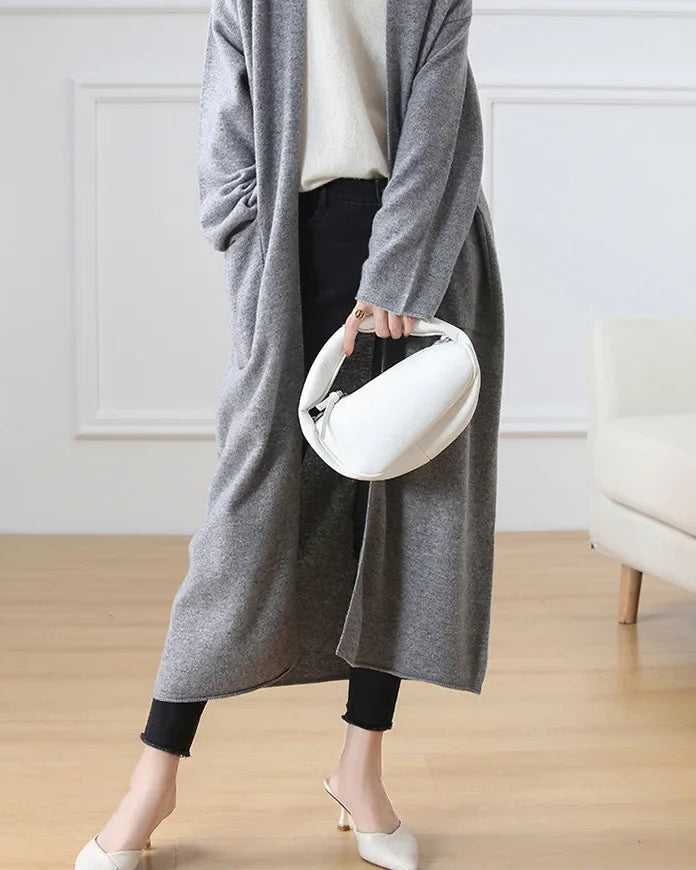 Open Front Merino Wool Long Cardigan
