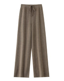 Wool Casual Drawstring Stretch Wide-Leg Pants