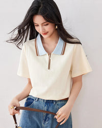 Refined Turn-Down Collar Short Sleeve Tee