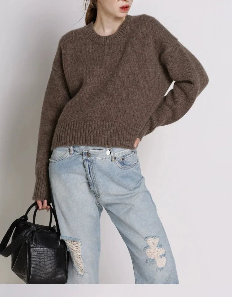 Wool Round Neck Cropped Sweater
