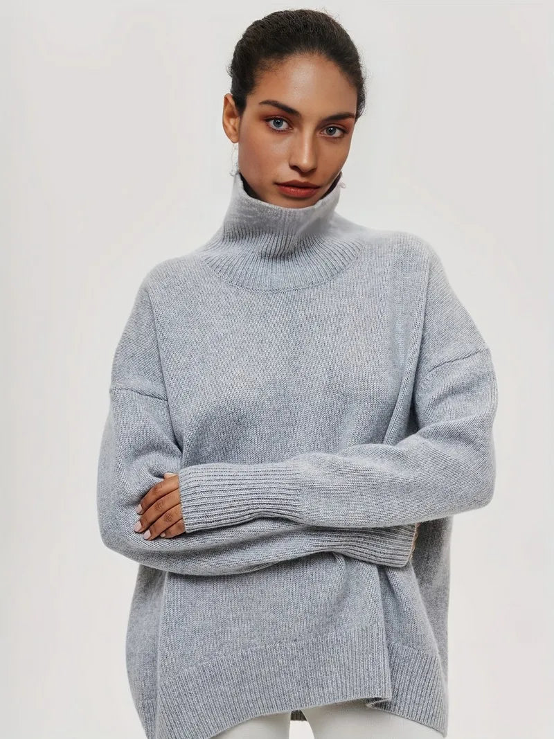 Oversized Solid Turtleneck Sweater