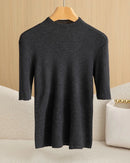 Wool Mock Neck Half Sleeve Top