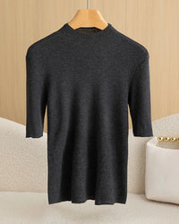 Wool Mock Neck Half Sleeve Top
