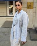 Tie Belt Cotton Shirt Blouse