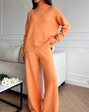 Half-Turtleneck Knit Sweater & High Waist Wide-Leg Trouser 2-Piece Set