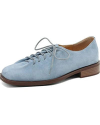Genuine Leather Lace-Up Block Heels