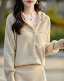 Merino Wool Solid Hooded Pocket Long Knit Cardigan