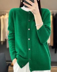 Wool O-Neck Seamless Single-Breasted Open Cardigan Sweater