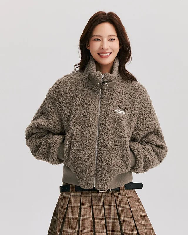 Short Height Stand-Up Collar Furry Jacket