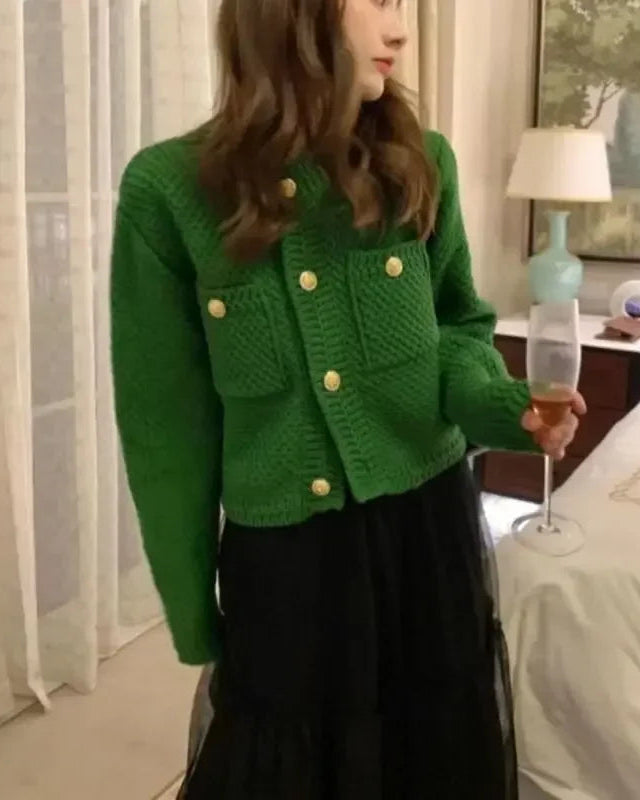 Women's Cropped Button Front Knit Cardigan