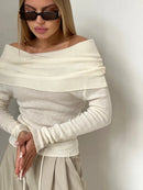 Off Shoulder Slim Fit Knitted Pullover