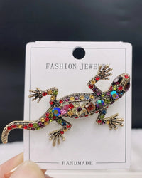 Colorful Crystal Lizard Brooch