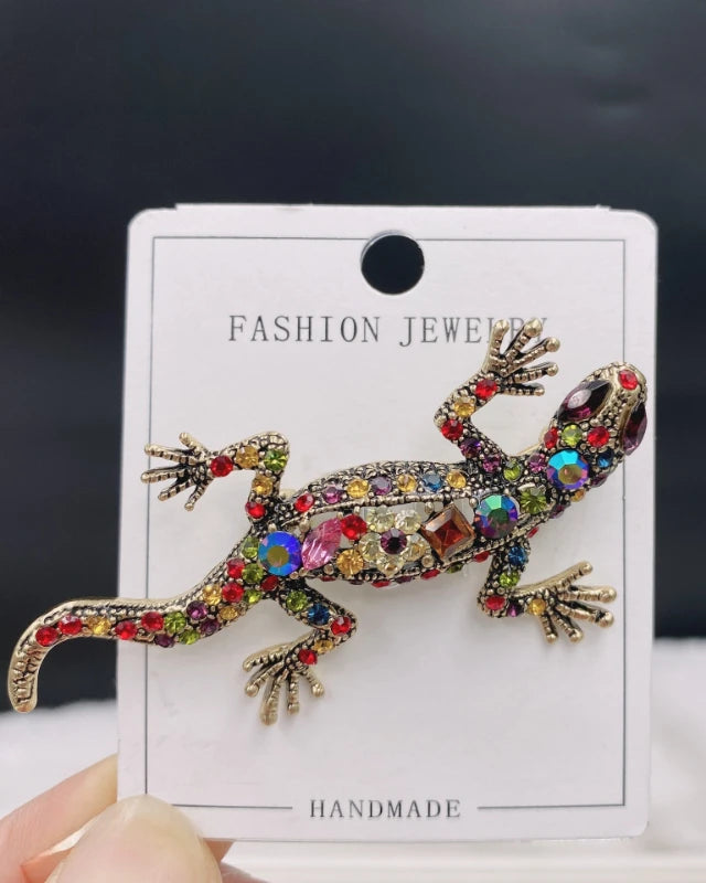 Colorful Crystal Lizard Brooch