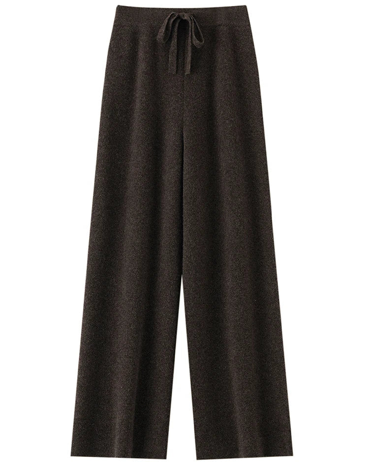 Wool Casual Drawstring Stretch Wide-Leg Pants