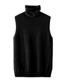 A sleeveless sweater vest crafted from Australian merino wool, featuring a sculpted turtleneck and seamless construction for a soft, refined look.
