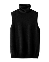 A sleeveless sweater vest crafted from Australian merino wool, featuring a sculpted turtleneck and seamless construction for a soft, refined look.
