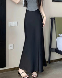 Satin High-Waist Midi Skirt