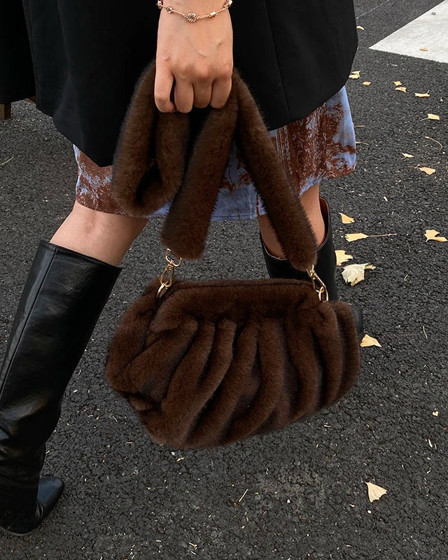 Ruched Faux Fur Cloud Shoulder Bag