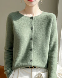 Merino Wool O-Neck Button Cardigan