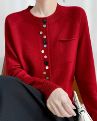 Merino Wool Crew Neck Button Cardigan