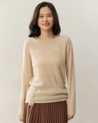 Cashmere Rolled-Up Round Neck Loose Sweater