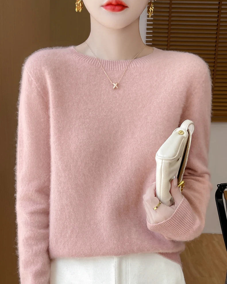 Merino Wool O-Neck Pullover Sweater