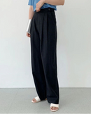 High-Waisted Cotton-Linen Straight Leg Pants