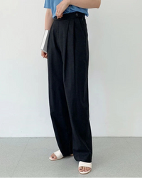 High-Waisted Cotton-Linen Straight Leg Pants