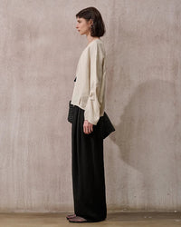 Fashionable Linen U-Neck Long-Sleeved Shirt