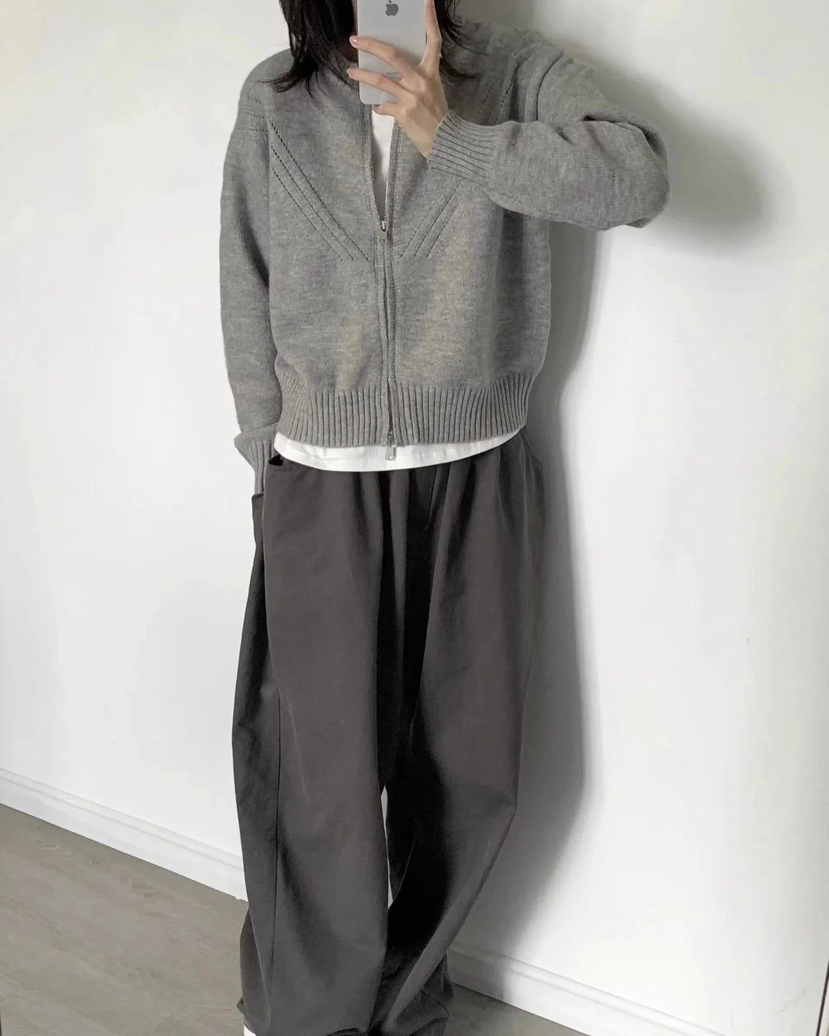 Grey Cashmere Zip Knit Cardigan