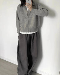 Grey Cashmere Zip Knit Cardigan