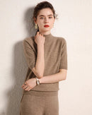 Cashmere Half-Sleeve Mock-Neck Sweater