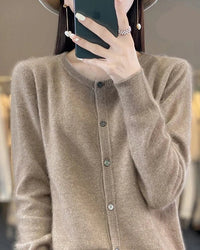 Mink Cashmere Crew Neck Cardigan Sweater