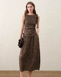 Embroidered Sleeveless Linen-Blend Top