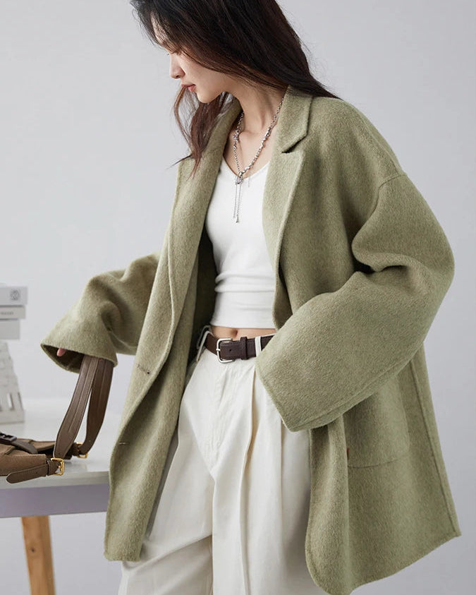 Oversized Drop-Shoulder Wool Blend Coat