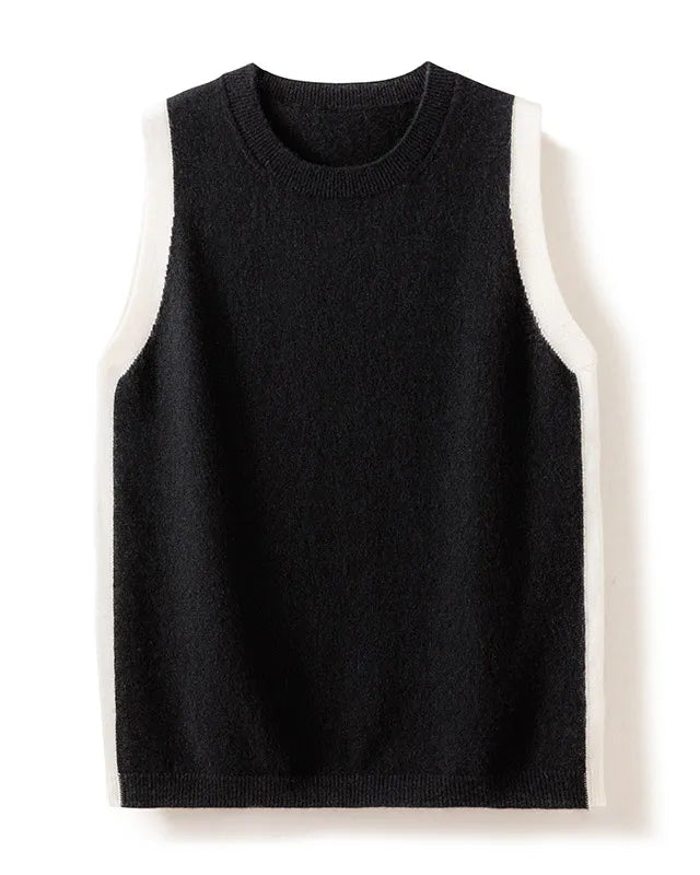 Cashmere Side-Patchwork Sleeveless Knit Vest