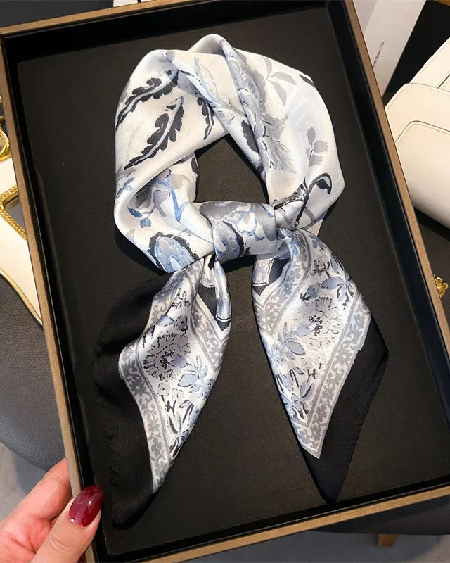Printed Satin Square Neckerchief Scarf