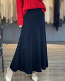 Merino Wool Pleated A-Line Maxi Skirt