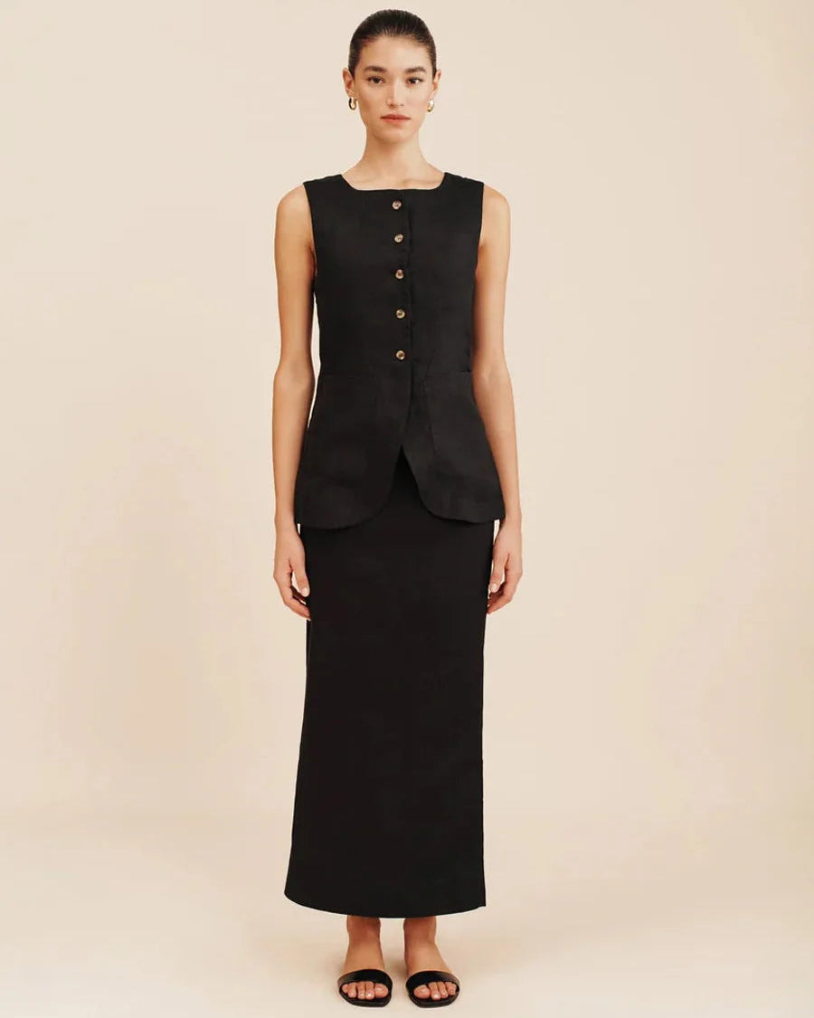 O-Neck Sleeveless Vest & High Waist Straight Maxi Skirt Set
